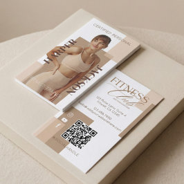 Tarjeta De Visita Modern Trendy Fitness Trainer Photo Logo QR Code