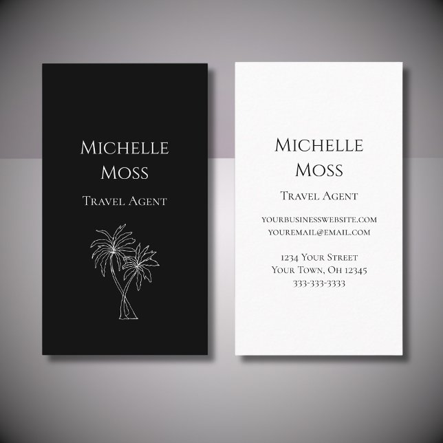 Tarjeta De Visita Modern Tropical Palm Trees Drawing Black (Subido por el creador)