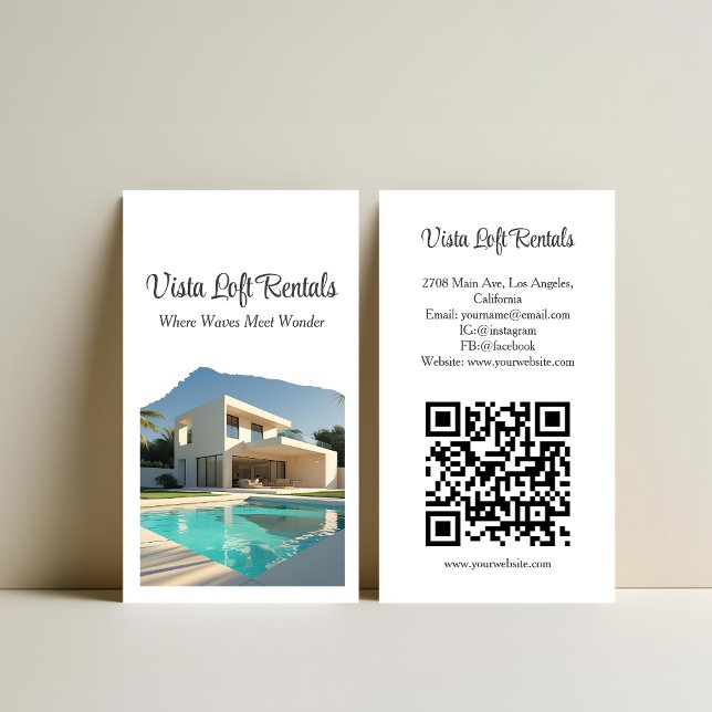 Tarjeta De Visita Modern Vacation Rental Guest House Photo QR Code (Subido por el creador)