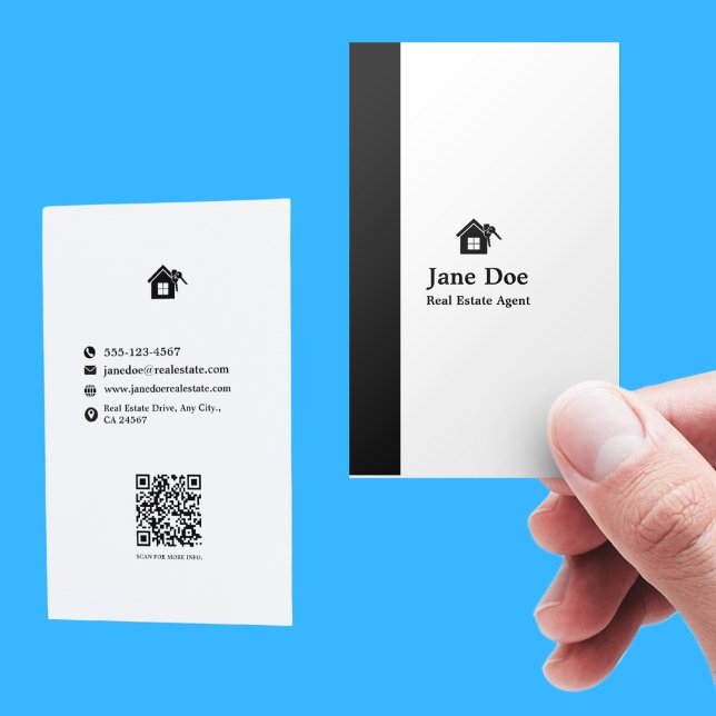 Tarjeta De Visita Modern Vertical Black White Real Estate (Modern Vertical Black White Real Estate Business Card)