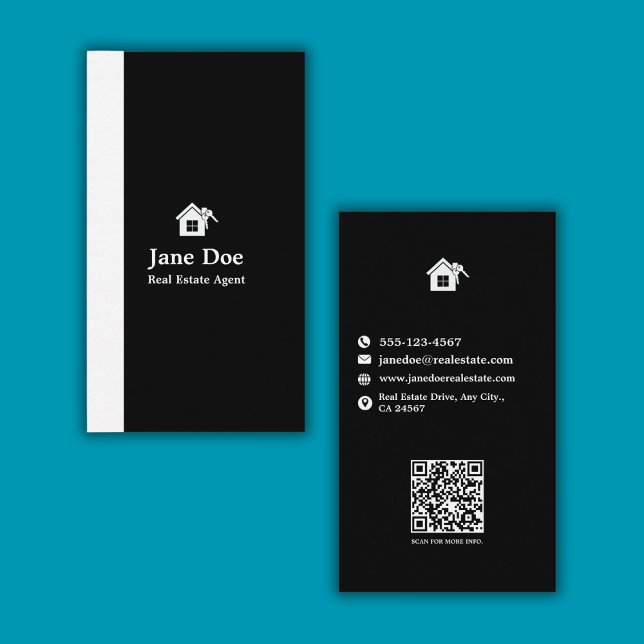 Tarjeta De Visita Modern Vertical Black White Real Estate (Modern Vertical Black White Real Estate Business Card)