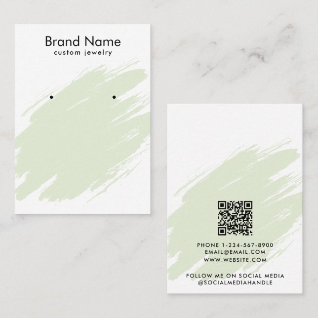 Tarjeta De Visita Modern Watercolor Green Jewelry Display Card (Anverso / Reverso)
