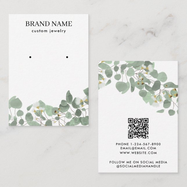 Tarjeta De Visita Modern Watercolor Greenery Jewelry Display Card (Anverso / Reverso)