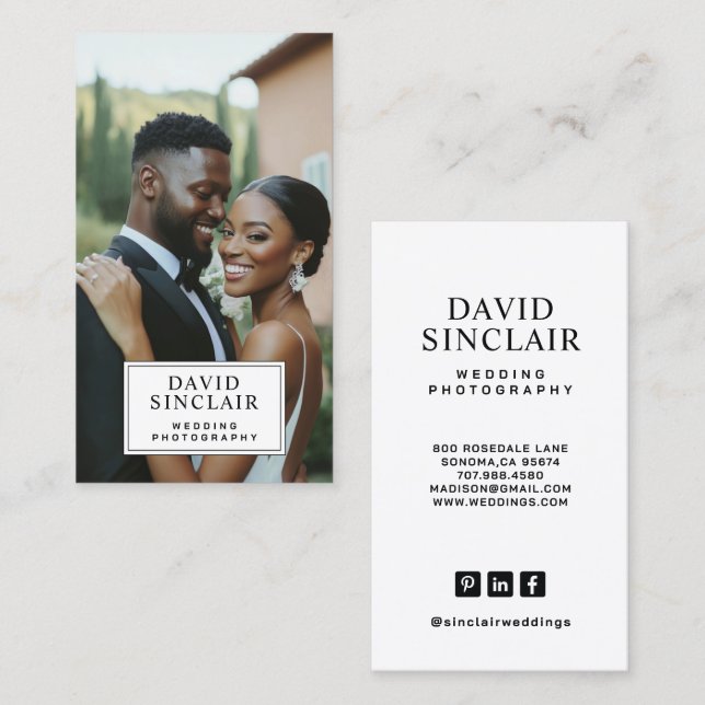 Tarjeta De Visita Modern Wedding Photographer Photo Business Card (Anverso / Reverso)