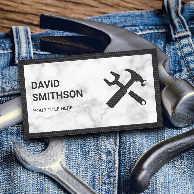 Tarjeta De Visita Modern White Marble Handyman Auto Repair Mechanic (Subido por el creador)