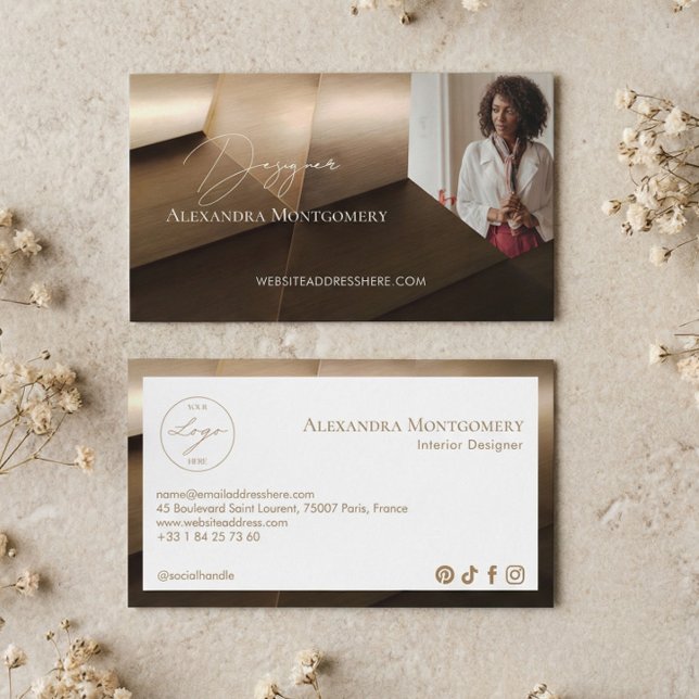 Tarjeta De Visita Modern Wood Professional Interior Designer Photo (Modern Wood Professional Interior Designer Photo Business Card)