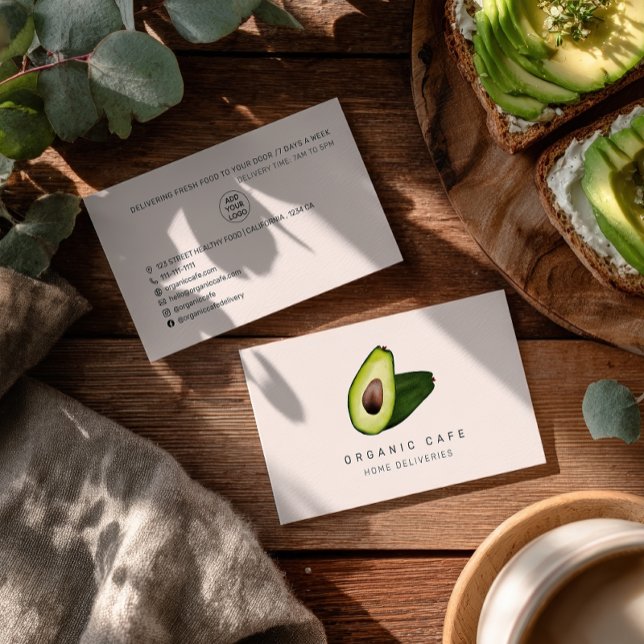 Tarjeta De Visita Moderna acuarela aguacate café entrega comida case (Modern watercolor avocado cafe home delivery food business card)