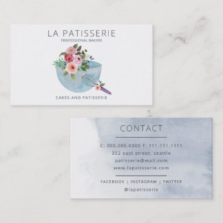 Tarjeta De Visita Moderna acuarela azul Floral Panadería pastelería