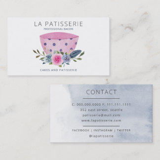 Tarjeta De Visita Moderna acuarela color rosa Floral Panadería paste