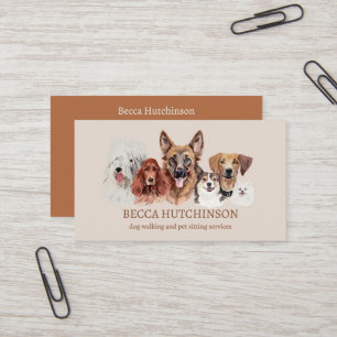Tarjeta De Visita Moderna acuarela del Mascota de The Dog Walker