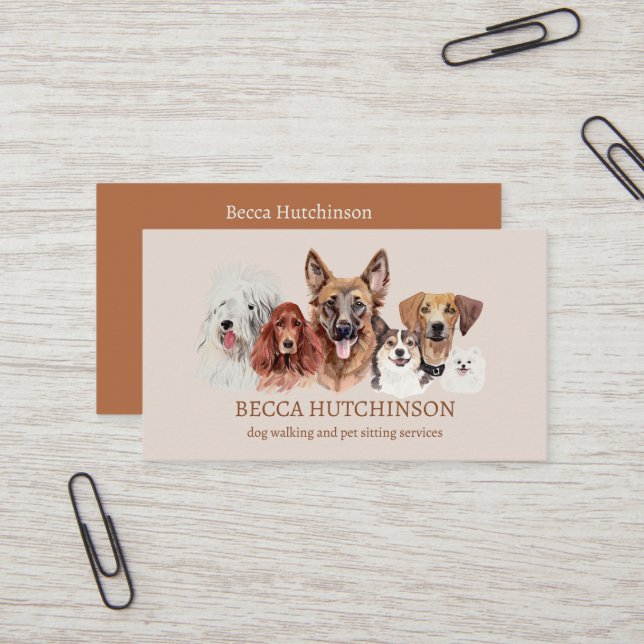 Tarjeta De Visita Moderna acuarela del Mascota de The Dog Walker (Anverso/Reverso In Situ)
