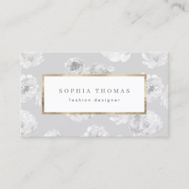 Tarjeta De Visita Moderna acuarela floral gris profesional b