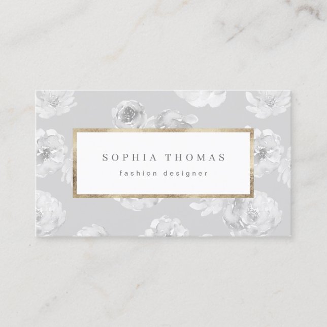 Tarjeta De Visita Moderna acuarela floral gris profesional b (Anverso)