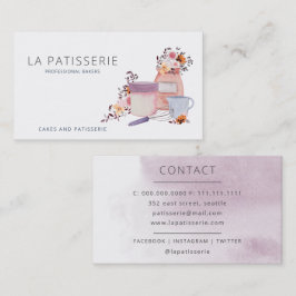 Tarjeta De Visita Moderna acuarela Floral Panadería Chef pastelero