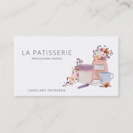 Tarjeta De Visita Moderna acuarela Floral Panadería Chef pastelero
