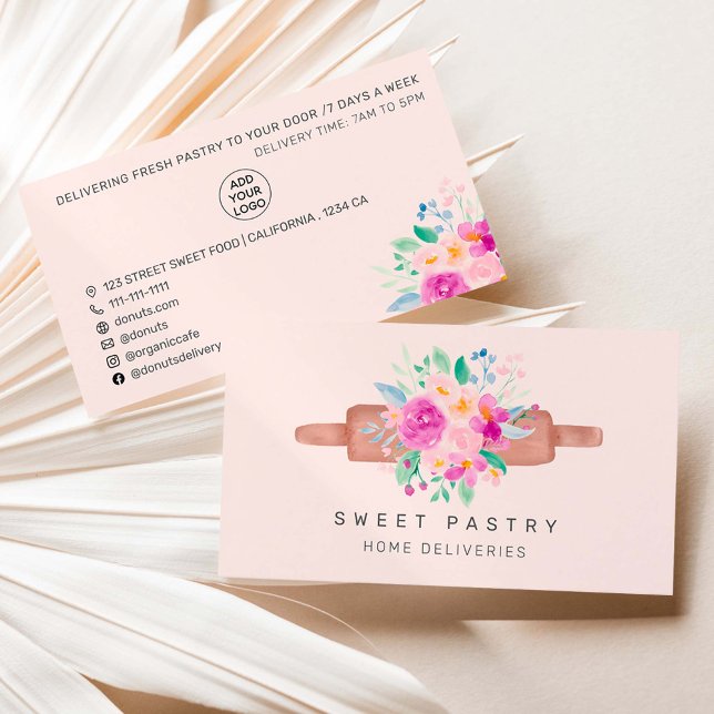 Tarjeta De Visita Moderna acuarela floral pastelería de panadería (Subido por el creador)