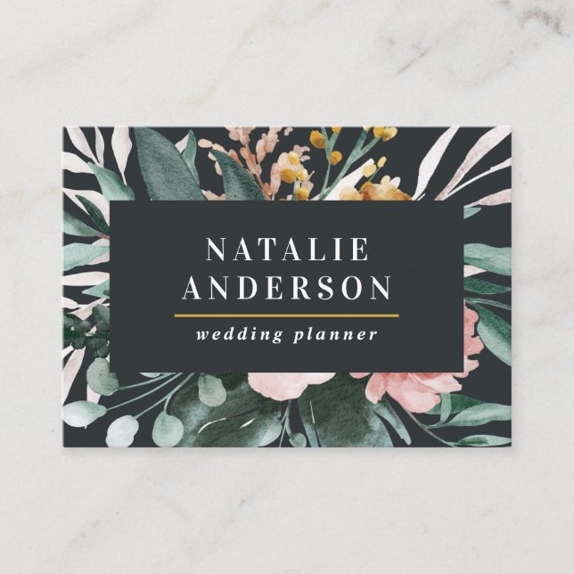 Tarjeta De Visita Moderna acuarela floral y follaje elegante (Anverso)