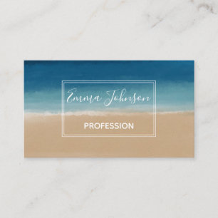 Tarjeta De Visita Moderna acuarela Gold Blue Beach