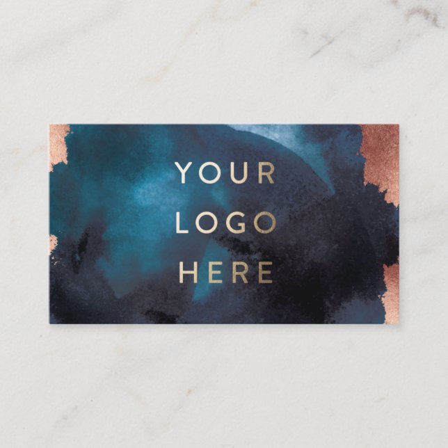 Tarjeta De Visita Moderna acuarela marina azul Rosa oro (Anverso)