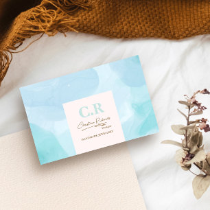 Tarjeta De Visita Moderna acuarela Verde azulada azul