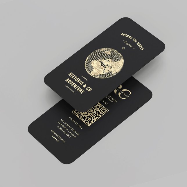 Tarjeta De Visita Moderna Agencia de Viajes Black Gold Traveller (Modern Travel Agency Black Gold Globe Traveler Business Card
)