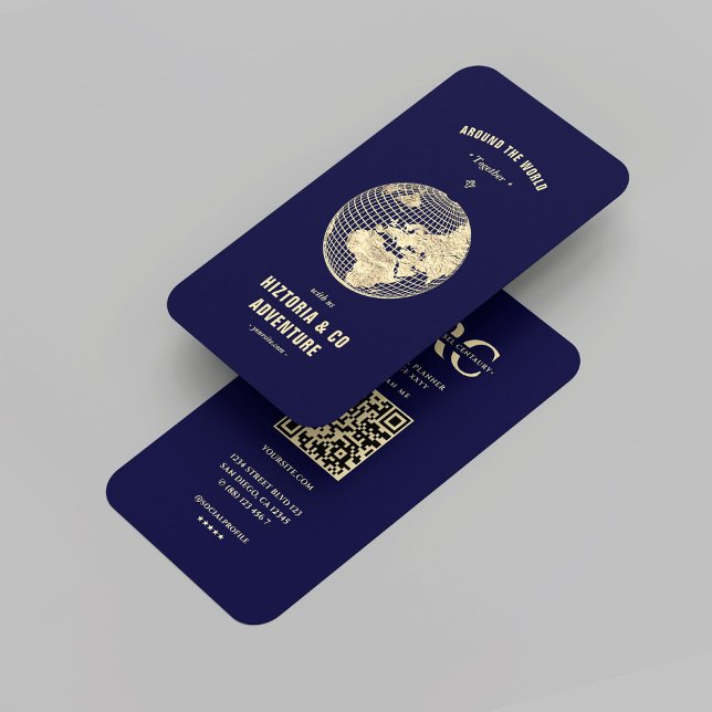 Tarjeta De Visita Moderna Agencia de Viajes Gold Globe Midnight Blue (Modern Travel Agency Gold Globe Midnight Blue Business Card
)