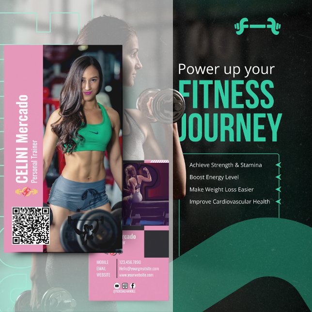 Tarjeta De Visita Moderna aptitud para entrenadores personales con e (Modern Personal Trainer Fitness Photo Business Card)