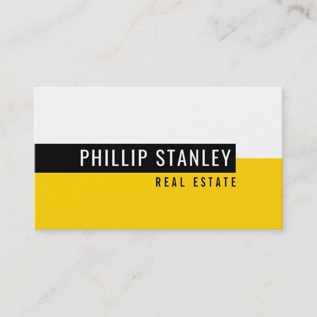 Tarjeta De Visita MODERNA BANDA MINIMAL simple negrita amarillo negr (Anverso)