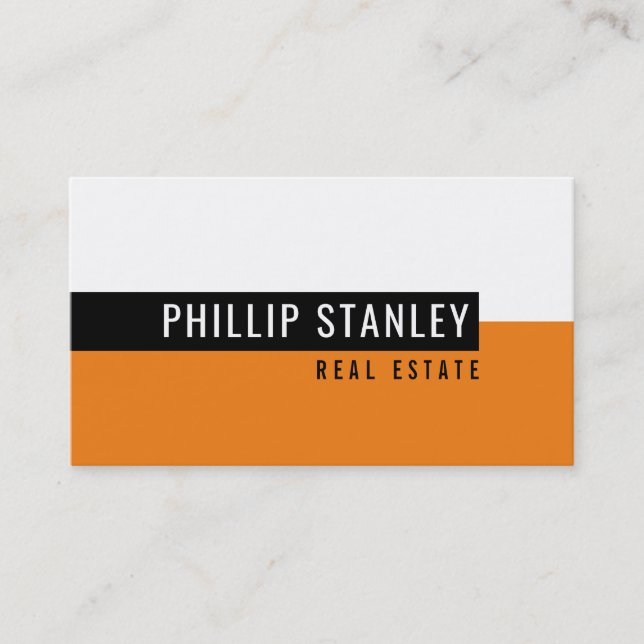 Tarjeta De Visita MODERNA BANDA MINIMAL simple negrita naranja negro (Anverso)