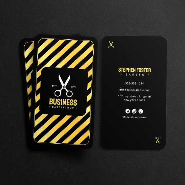 Tarjeta De Visita Moderna Barber Shop Hair Barbershop Black Gold (Subido por el creador)