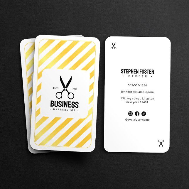 Tarjeta De Visita Moderna Barber Shop Hair Barbershop White Gold (Subido por el creador)