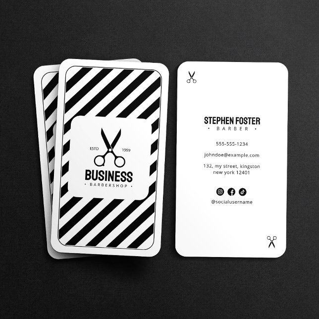 Tarjeta De Visita Moderna Barber Shop Hair Elegante Barbershop White (Subido por el creador)