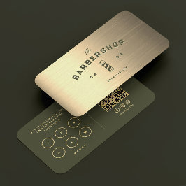 Tarjeta De Visita Moderna Barbershop Army Green Gold Barber Loyalty