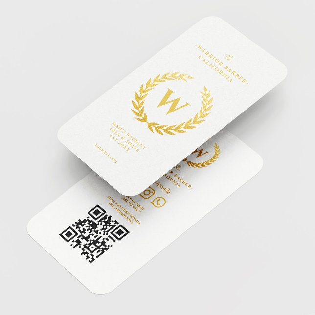 Tarjeta De Visita Moderna Barbershop Gold Wreath Barber inicial (Subido por el creador)