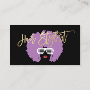 Tarjeta De Visita Moderna Belleza de pelo afro morado estilo moda