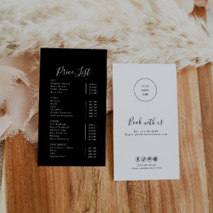 Tarjeta De Visita Moderna caligrafía formal simple Lista de precios 