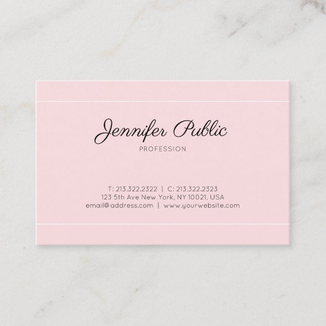 Tarjeta De Visita Moderna caligrafía guión lujoso elegante rosa (Anverso)