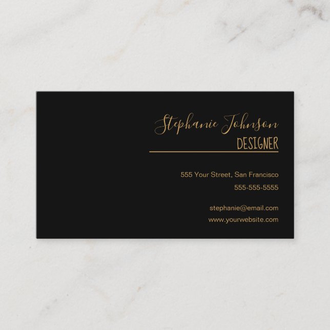 Tarjeta De Visita Moderna caligrafía minimal en negro y oro (Anverso)