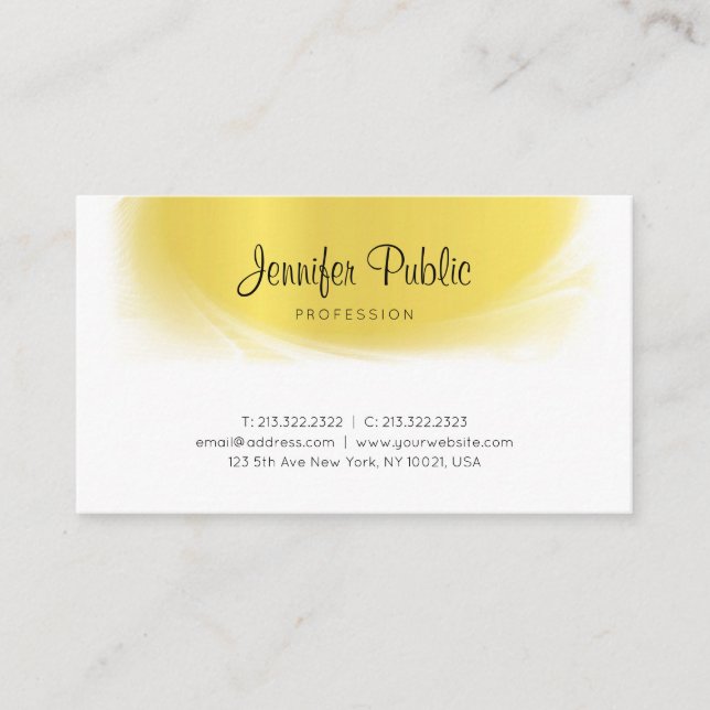 Tarjeta De Visita Moderna caligrafiada Trendy Gold Look Luxury Elite (Anverso)