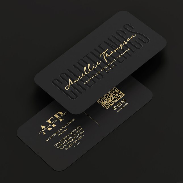 Tarjeta De Visita Moderna Calisthenics Personal Trainer Elegante Neg (Modern Calisthenics Personal Trainer Elegant Black Business Card
)
