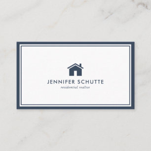 Tarjeta De Visita Moderna Casa Simple Navy Plaid Real Estate Agent
