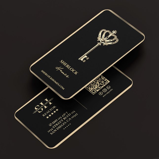 Tarjeta De Visita Moderna clave del realtor falso Crown Gold Trim Mo (Modern Realtor Key Crown Gold Trim Mortgage Business Card
)