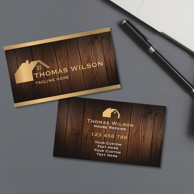 Tarjeta De Visita Moderna Construcción Handyman Carpenter Roof Gold (Subido por el creador)