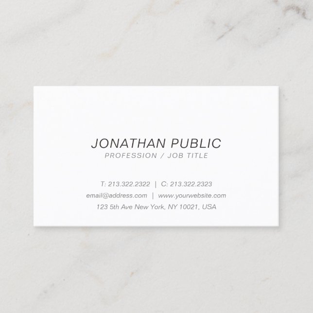Tarjeta De Visita Moderna Cursiva Profesional Blanco Simple (Anverso)