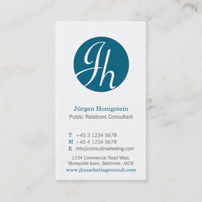 Tarjeta de visita moderna de la inicial azul y (Anverso)