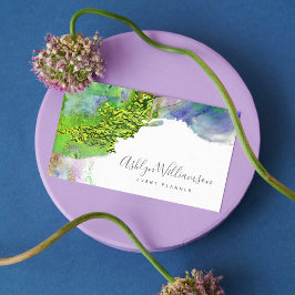 Tarjeta De Visita Moderna, de moda acuarela color azul verde y fuent