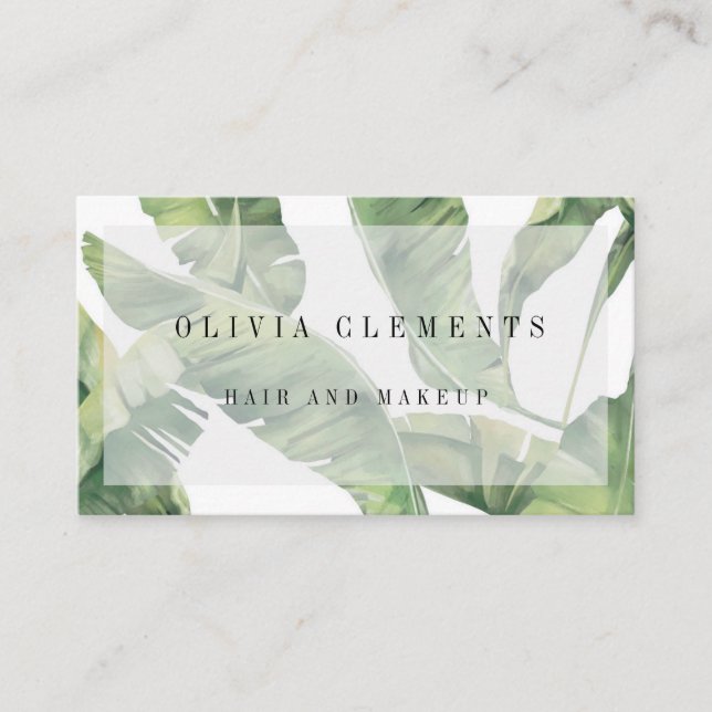 Tarjeta de visita moderna de Palm Leaves Greenery (Anverso)