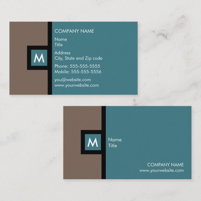 Tarjeta de visita moderna del monograma de Brown y (Anverso / Reverso)