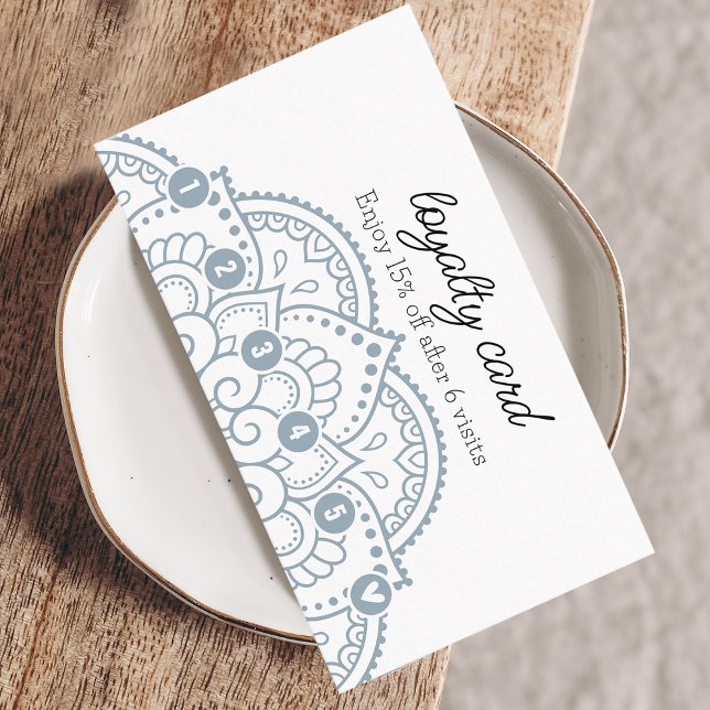 Tarjeta De Visita Moderna Dusty Blue Mandala 6 Lealtad de Punch (Modern Dusty Blue Mandala 6 Punch Loyalty Business Card)