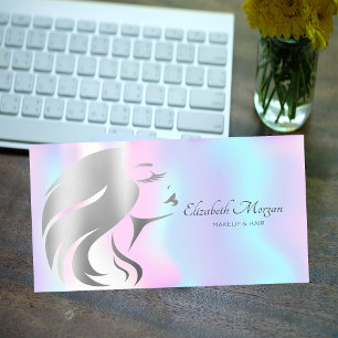 Tarjeta De Visita Moderna elegancia Chica cara Silhouette Holographi